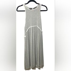 POL Anthropologie Grey White Lace Trim Sleeveless Stretchy Soft Dress Sz Medium